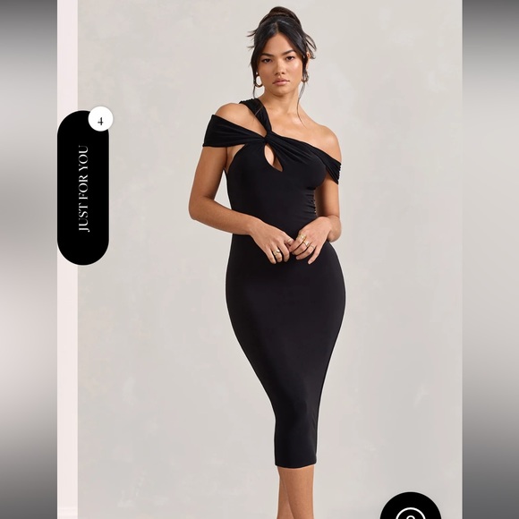 Chain Reaction | Black Strappy Asymmetric Bodycon Midi Dress - Picture 2 of 4